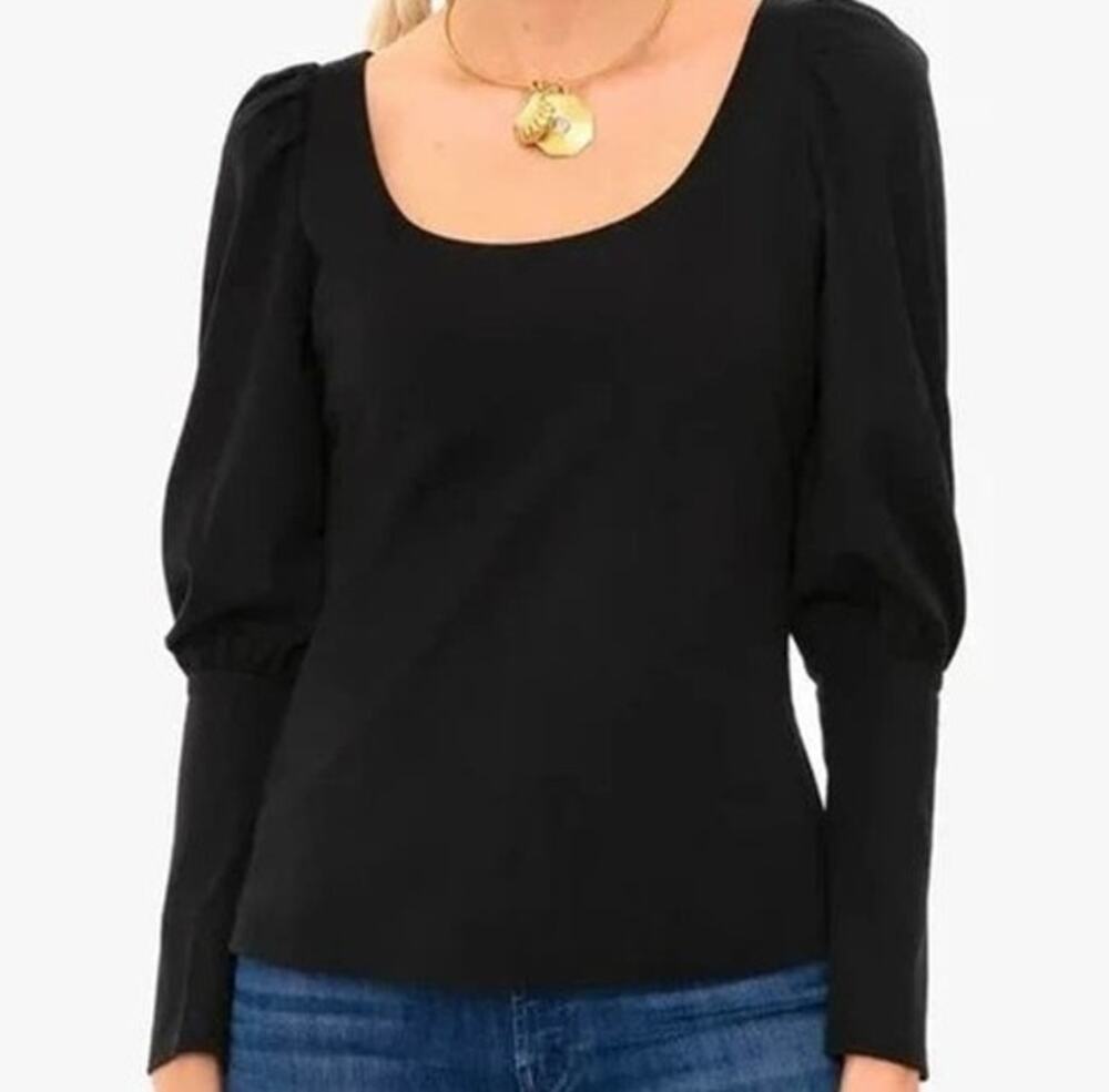 POMANDER PLACE TUCKERNUCK Riley Scoop Neck Puffed Shoulder Bishop Top XS BLACK
